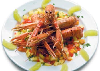 Jomfruhummer med mango og papaya